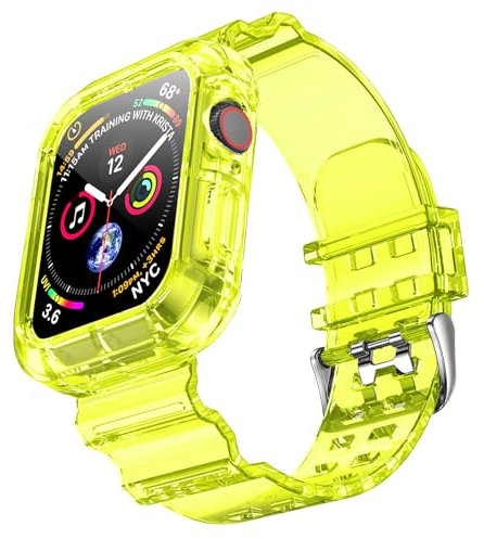 NotoCity Bracelet pour Apple Watch series 10 46mm, Crystal Bracelet de Sport en Silicone Souple Transparent iWatch pour Apple Watch 10(Jaune)