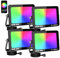 AUXTINGS Lot de 4 projecteurs LED d'extérieur 200W équivalent 20000 lm RGB avec application, changement de couleur dimmable Minuterie Scène IP 66, EU plug