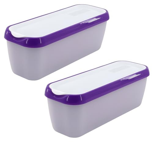 SUNJULY Contenitore per gelato da 1,5 l, set da 2 contenitori riutilizzabili per gelato con coperchio in silicone, congelatore senza BPA, per gelati fatti in casa, accessori da cucina lilla