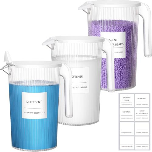 Lifewit 1800ml Waschmittelbehälter, Waschmittelbox für Pulver, PET Kunststoff, Multifunktionale Waschmittel Spender für Waschpulver, Waschmittel, Wäscheparfüm, Transparent, 3 Stück