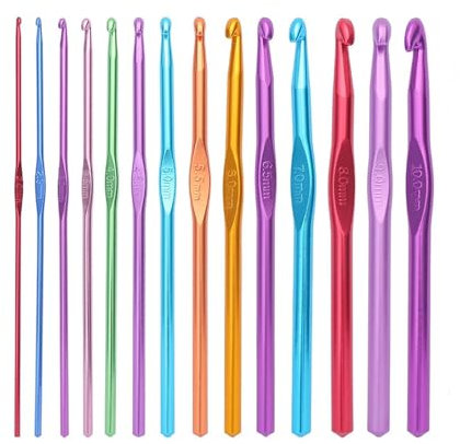 14 Stück Häkelnadel Set Crochet Hooks Stricknadeln aus bunt Aluminium,häkelnadeln,14 Größen 2mm-10mm Stricken Werkzeuge Zubehör,Häkelnadeln Ergonomisch für Stricken Handwerk