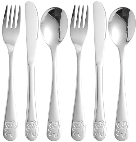 Nicphyn Juego de Cubiertos Infantiles de Acero Inoxidable, 6 piezas (2 Tenedores Tenedor, 2 Cucharas, 2 x Cena Cuchillo), Cubertería Infantil para Niños, para Cocinas,Postres y Cantinas Infantiles