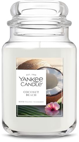 Yankee Candle Coconut Beach, Scented Candle, 22oz Large Jar with up to 150 Hour Burn Time, Giftable, Birthdays