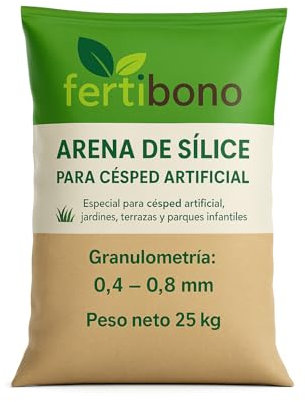 FERTIBONO Arena de Sílice para Césped Artificial 25 kg – Evita Césped Aplastado y Calor Sofocante – Alta Pureza 98,5% – Seca, Lavada y de Granulometría Controlada – Uso Residencial y Deportivo