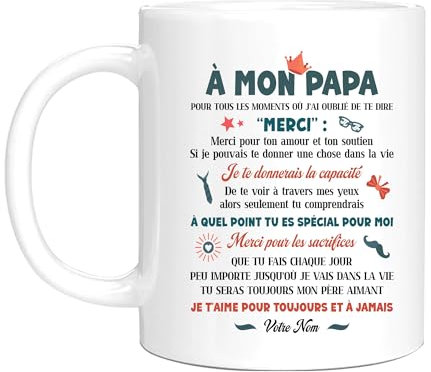 HALUMI Mug Nom Personnalisé Pour Meilleur Papa Tasse À Café Originale Merci Pour Tout Je T'Aime Idée Cadeau Remerciement Fête Des Pères Anniversaire Noël Homme Mug En Ceramique Bicolore 330ml 440ml