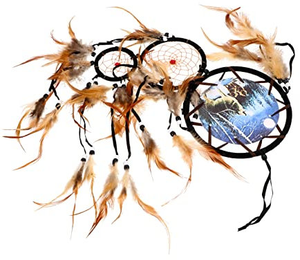 Holibanna Traumfänger Feder-hängeanhänger Für Innenraum Wolf Motiv Beige Farbe Als Wand-Dekoration Für Zuhause Und Garten