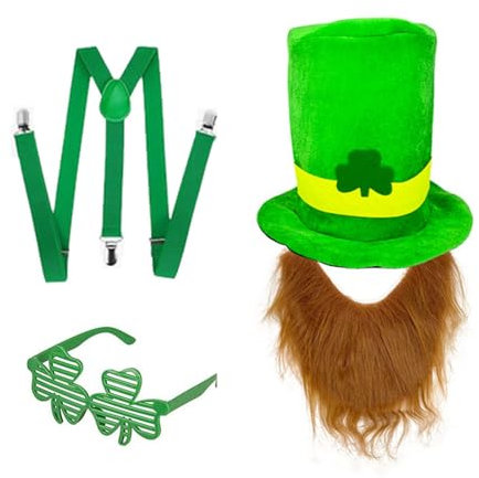Bequemer irischer grüner Hut und Bart mit Gürtel und Brille, handgefertigtes Accessoire für Themenpartys