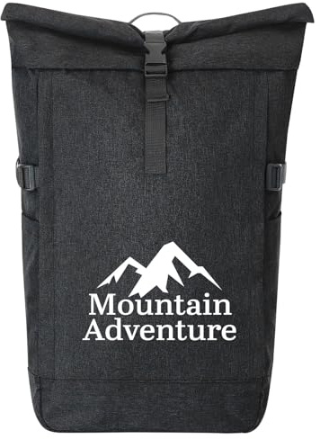 Huuraa Kurierrucksack Mountain Adventure Berge Geschenk | 30-44 Liter Backpack Black Melange Fairtrade Rolltop Rucksack Geschenkidee Schwarzer Laptop-Rucksack passend für 17-Zoll