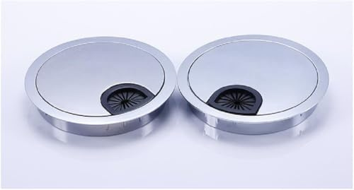 2er Set Kabeldurchlass 53 mm, Edelstahl matt Optik Silber, Kabeldose Kabelführung für Schreibtisch, Tischplatte, Büro, Konferenzraum