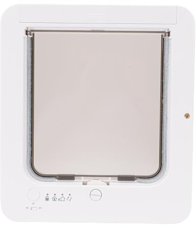 Ymiko Smart Pet Door Electronic Cat Flap Collar Activated 2 Way Entry Microchip Sensing Technology Weatherproof Plastic for Interior Exterior Doors