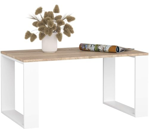 MILORD Couchtisch Holz NOX mit einem Regal, 92x45x53cm, Für Wohnzimmer, Schlafzimmer Schrank, Minimalistisch Modernes Design, Schichtstoffplatte 16mm (Sonoma-Weiß)