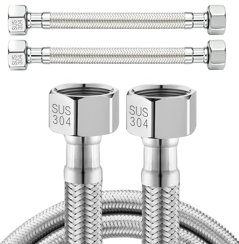 2 Stück Flexschlauch 1/2 ÜWM x 1/2 ÜWM,Flexschlauch Edelstahl 30CM,1/2 Zoll Flexibler Panzerschlauch,Verbindungsschlauch mit Edelstahlumflechtung,Anschlussschlauch für Wasserhahn Eckventil