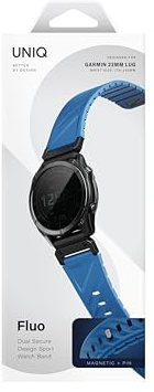 UNIQ FLUO Armband für Garmin Watch, 22 mm, magnetisches Silikonband mit abnehmbarem Anschluss, sicher verstellbare Passform für Garmin Smartwatch, Blau