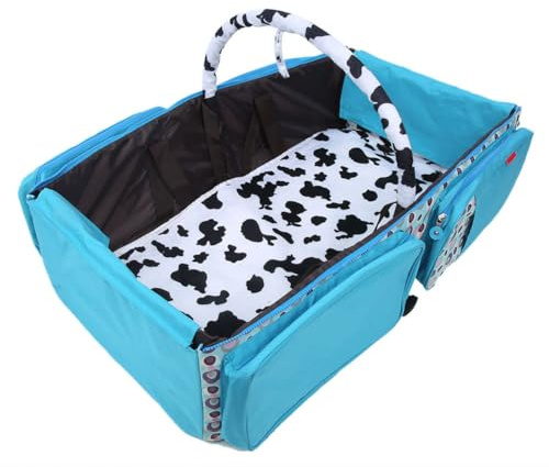 SALALIS Sac de Maman Imperméable de Grande capacité, Lit de Voyage Pliable pour bébé avec Moustiquaire pour Voyager, Matériau en Nylon Bleu