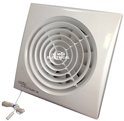 Envirovent SILENT-150P Axial Silent Extractor Fan for 150 mm / 6 Inch duct (Pull-Cord), white, sil150P