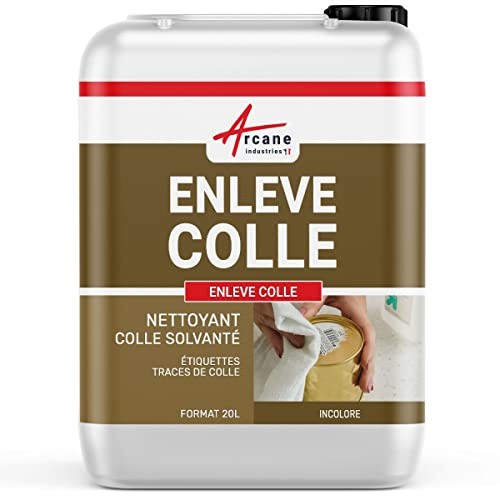 Enlève Colle Décolle Étiquettes Autocollant Adhésif 20 L | Décolle sans Trace, Dissout Colles, Mastics et Encres, Multi-Surfaces, Acier, Aluminium et Verre - Arcane Industries