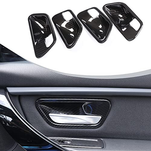 4pcs Carbon fiber ABS Interior Door Handle Bowl Trim Cover Sticker For 3 4 Series f30 f32 f35 316i 318i 320li 2013-2017 Accessory (Carbon fiber)
