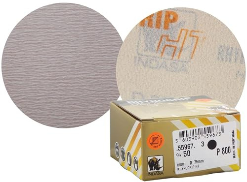 Indasa Rhynogrip HT Line 75mm 3 Sanding Discs P800 Box of 50 Grip System - Heavy Duty Sanding/Sanding/Preparation/Fine Sanding/Sanding for Blending/Micro-Finishing/Rectifying