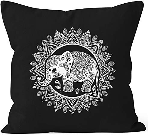 Autiga Kissenbezug Elefant Mandala Boho Bohamian Ethno Tribal Ornament Kissen-Hülle Deko-Kissen schwarz Unisize