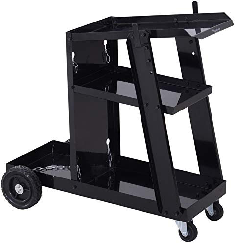 DURHAND Carrello Porta Utensili, Carrello Porta Attrezzi con 3 Ripiani e 4 Ruote in Gomma, Carrello da Officina, Carrello Portautensili da Officina in Acciaio per Garage, 71L x 39P x 70A cm, Nero