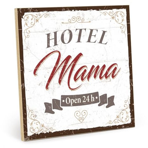 TypeStoff Holzschild mit Spruch – HOTEL MAMA – im Vintage-Look mit Zitat als Geschenk und Dekoration - HS-00575