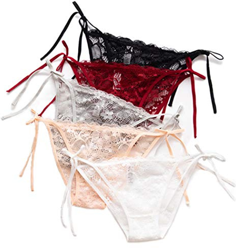 HTRUIYA 5 Pack Women's Side Tie Panties Wild Lace Bikini Adjustable G-String Underwear (Multicolour) One Size