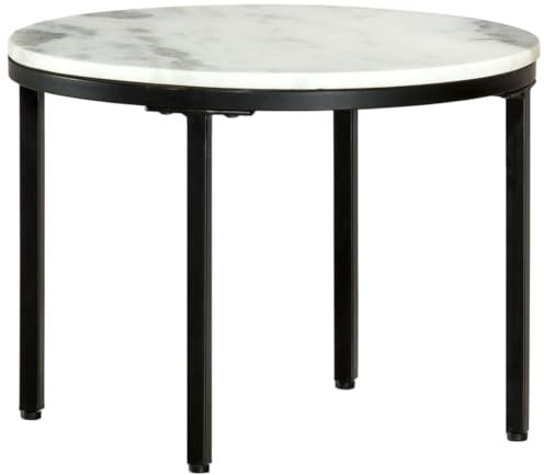 vidaXL Couchtisch Beistelltisch Wohnzimmertisch Sofatisch Kaffeetisch Teetisch Marmortisch Tisch Weiß Schwarz Ø50 cm Echter Marmor