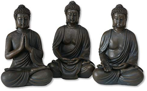 Boltze Buddha Figur sitzend, Zen Figuren Set 3-TLG, Feng Shui Deko Skulptur aus Kunstharz, Meditation Statue in braun, 10 cm hoch