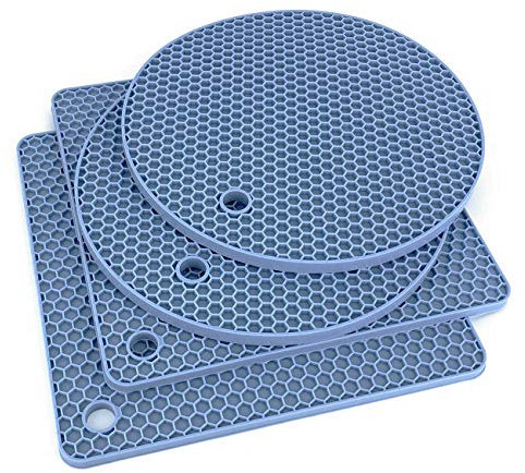 Extra Thick Silicone Trivet Mat Heat Resistant Multi-purpose None slip Table Place Mats for Hot Pots Holder, Pads, Pans, Dishes, Spoon rest, Coasters for Kitchen Cooking & Dining(4pcs Pack) (Blue)