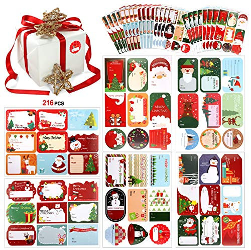 HOWAF 216 Stück Weihnachtsaufkleber zum Beschriften Weihnachtssticker Selbstklebend Geschenkaufkleber Weihnachten Namensaufkleber Weihnachtsetiketten für Weihnachtsdeko Geschenkverpackungen
