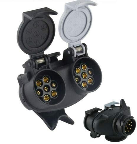 EVERGD 12V Waterproof Caravan Converter 13 Pin Plug to 12N & 12S 7 Pin Sockets Caravan Trailer Towing Adapter