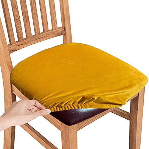 SHILV. HOME Housses De Siège De Chaise en Velours, Housse De Coussin De Siège Lavable Et Amovible, Housses De Chaise pour Salle à Manger, Cuisine, Bureau (Or,Set of 6)