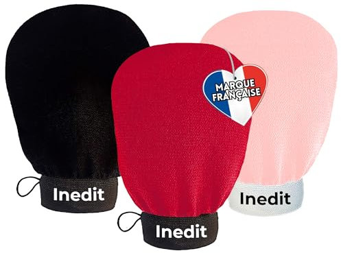 Gant Exfoliant Kessa - Gant De Crin - Gants Gommage Corps Et Visage - Nettoie Et Purifie En Profondeur Les Cellules Mortes, avec ou sans Savon Noir (Noir/Rouge/Rose-clair, standard)