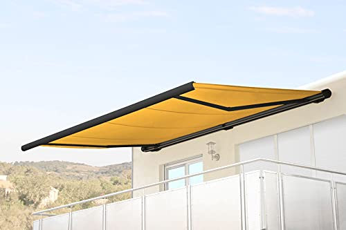Mendler Elektrische Kassettenmarkise T124, Markise Vollkassette 5x3m - Polyester gelb, Rahmen anthrazit