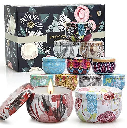 Duftkerzen Geschenkset, 12 Stück Aromatherapie Kerzen mit Sojawachs in Dosen, Kleine Geschenkset Duftkerzen Set Kerzen Deko Geschenke für Frauen Bad, Brenndauer bis zu 240 Stunden Mutter Liebhaber