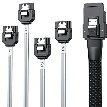 6G Internal Mini SAS 36pin SFF-8087 (Host) Male to 4x SATA (Target) 7pin Female Fan-Out Cable, 0.5-m (1.6ft)