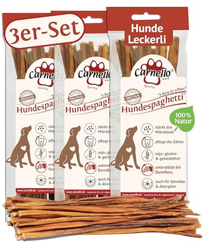 Carnello Hundeleckerli – Hundespaghetti – Leckerlis, Leckereien für Hunde, Hundesnacks getreidefrei - Leckerlibeutel für Hunde (3 x 60g)