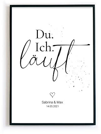 Jahrestag Poster Personalisiert - Paar Bild als personalisiertes Geschenk zur Hochzeit, Verlobung, Valentinstag, Geburtstag, Weihnachten – Größe und Rahmen optional (du ich läuft)