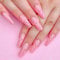 24PCS Pink False Nails with Glue Stickers,Medium Coffin Full Cover Acrylic and Press on Nails no Glue,Starlight Wave French Fake Nails Stick for Women and Girls Nail Art.