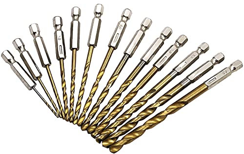 Titanbeschichteter Stahl-Spiralbohrer, 13 Stück, 1,5–6,5 mm, HSS 1/4-Zoll-Sechskantschaft, Metallbohrer-Set zum Bohren von Holz, Kunststoff, Aluminium, Kupfer und dünnem Eisen
