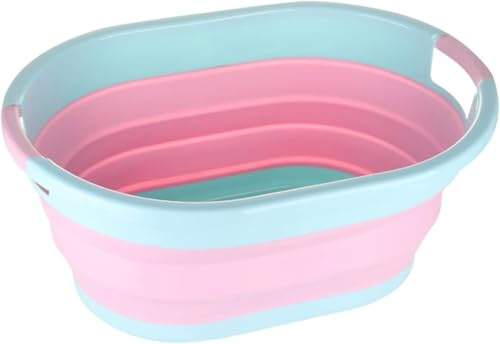 WedDecor Collapsible Oval Shape Foldable 24L Laundry Basket (Pink) | Sturdy Foldable Washing Bin Basket for Clothes Storage, Laundry Room, Bedroom, Bathroom & Home Organisation