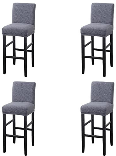MUPOO Bar Stuhlhussen,4 Stück Stretch Jacquard Abnehmbarer Waschbarer Stuhl Schonbezug,Dining Chair Barhocker Zähler Schonbezüge Esszimmer Stuhl Schonbezug(4 Stück Dunkelgrau)
