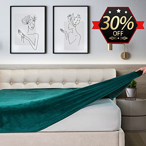 Soifox Jersey Warm Spannbettlaken 140x200cm bis 160x200cm Plüsch Fleece Samtweich Kuschelig Flauschig Cashmere Touch Bettlaken Dunkelgrün mit Gummizug