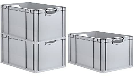 PROREGAL SuperSparSet 3x Eurobox NextGen Grip | HxBxT 32x40x60cm | 65 Liter | Griffe offen | Grau | Eurobehälter, Transportbox, Transportbehälter, Stapelbehälter