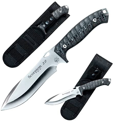 J&V SCORPION - Bushcraft Outdoor Jagdmesser Überlebensmesser Survival Messer, Klinge 15,6 cm, Stahl MOVA-58, Handmade in Spain