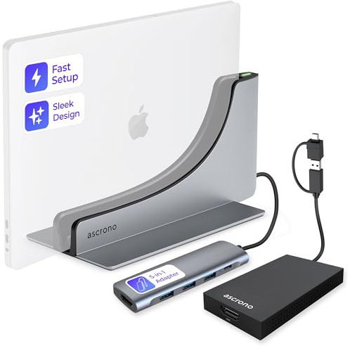 Ascrono Paquete de concentrador de estación de Acoplamiento Vertical | Compatible con Apple MacBook Air 13 2022 M2, con Enchufe MagSafe | Incluye Duales Adaptadores USB-C o USB 3.0 a HDMI 4K@30Hz