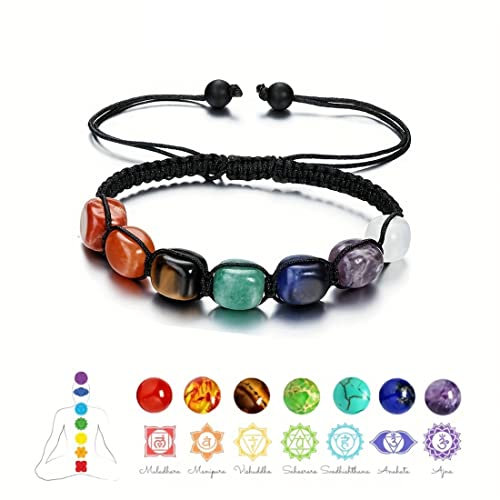 PLABBDPL 7 Chakren Armband mit Kristallen - Naturstein Chakra Armbänder für Frauen - Glück Edelstein Armband mit Echten Steinen