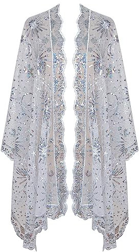 keland Damen Pailletten Schaltuch Stola Schal Tuch Schultertuch Umhängetuch Pashminas für Abendkleid (A-Weiß)