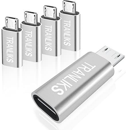 TRANLIKS 5 Pack Adaptateurs USB Type C Femelle vers Micro USB mâle Convient pour la Charge et Le Transfert de Données - Argent