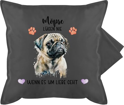 Kissenbezug - Hunde - Mops - Geschenk Hundebesitzern - 50 x 50 cm - Grau - Kissen Motiv personalisierte Geschenke Hundebesitzer sofakissen Deco Hund hundemotiv kopfkissen personalisiertes Hunden